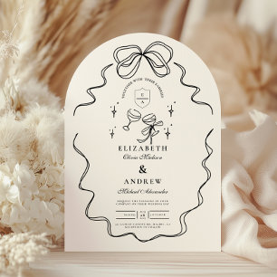 Invitación Boda de Champagne Doodle con Lazo Caprichoso
