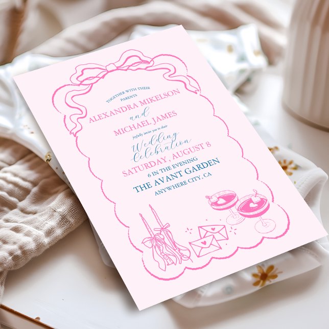 Invitación Boda de Champagne Funky Retro Dibujada a Mano (Subido por el creador)