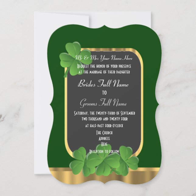 Invitación boda de champagne irlandés verde (Anverso)