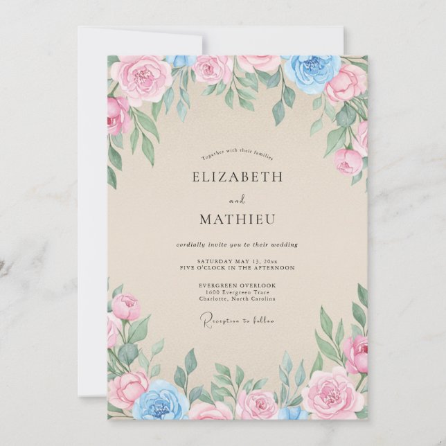 Invitación Boda de champán azul follaje eucalipto (Anverso)