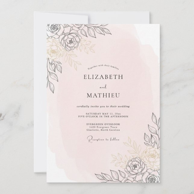 Invitación Boda de champán con arte de eucalipto (Anverso)