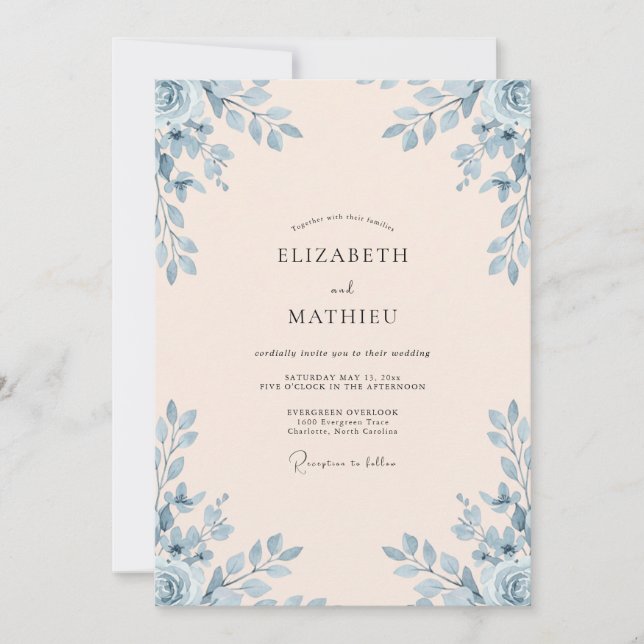 Invitación Boda de champán con follaje de cielo de eucalipto (Anverso)