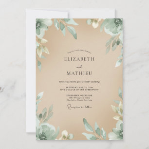 Invitación Boda de champán con follaje de eucalipto y espuma