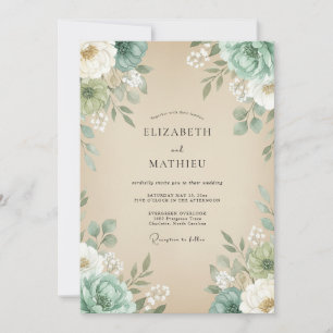 Invitación Boda de champán con follaje de menta y eucalipto