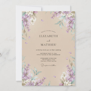 Invitación Boda de champán con glicina lila