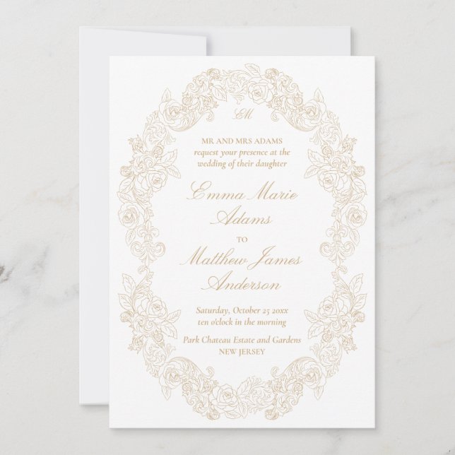Invitación Boda de champán con guión clásico sofisticado (Anverso)