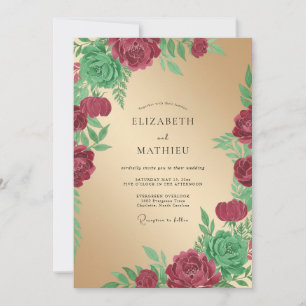 Invitación Boda de champán con hojas granate
