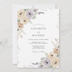 Invitación Boda de Champán Flor de Lila Eucalipto