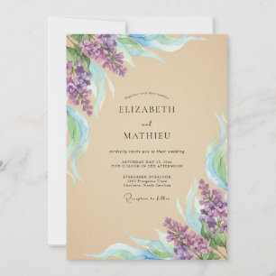 Invitación Boda de champán, lila, ramita de eucalipto