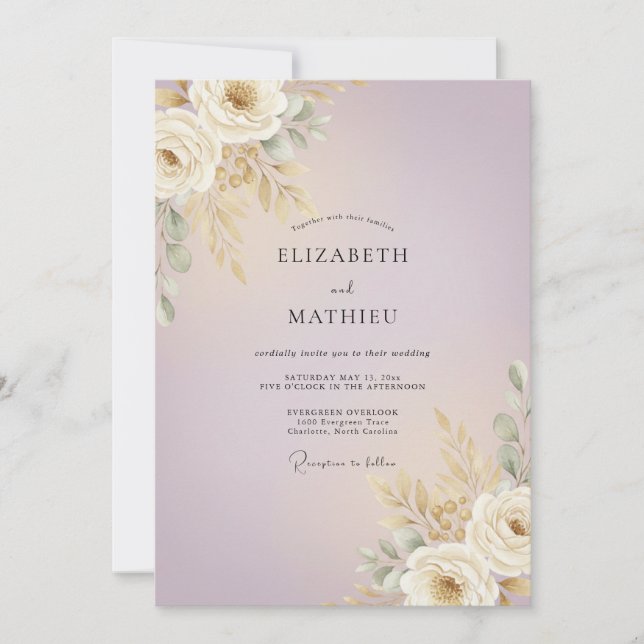 Invitación Boda de champán malva Pampas Eucalipto (Anverso)