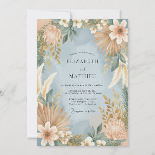 Invitación Boda de champán pampas eucalipto acero