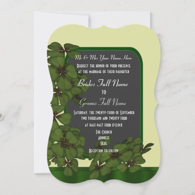 Invitación boda de chamrock verde bonito irlandés (Anverso)