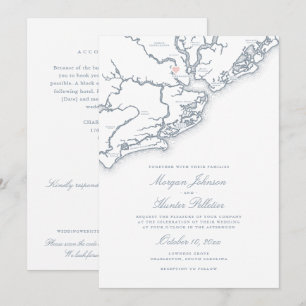 Invitación Boda de Charleston Todo en Uno QR RSVP Azul Polvor