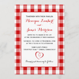 Invitación Boda de Cheques Rojos y Blancos de Gingham