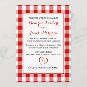 Invitación Boda de Cheques Rojos y Blancos de Gingham