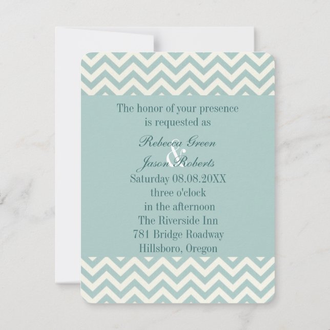Invitación Boda de chevron azul turquesa chic (Reverso)