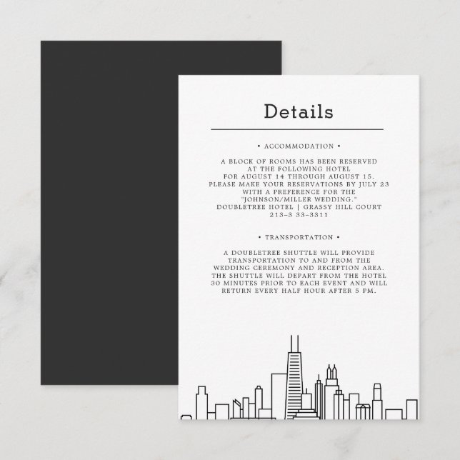 Invitación Boda de Chicago | Detalles del invitado (Anverso / Reverso)