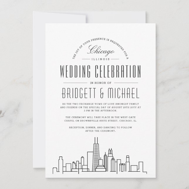 Invitación Boda de Chicago | Esquina moderna de Deco (Anverso)