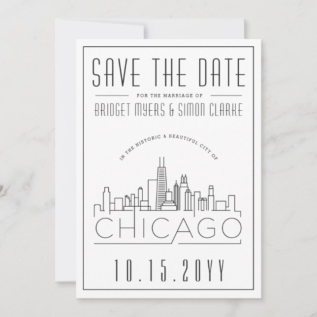 Invitación Boda de Chicago | Estilizado Skyline Guardar la fe (Anverso)