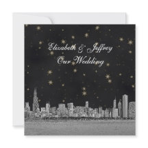 Boda de Chicago Skyline Black Gold Star SQ