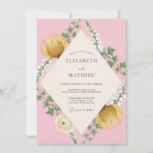 Invitación Boda de chicle Protea Hiedra Eucalipto
