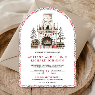 Invitación Boda de chimenea de arte popular escandinavo nórdi