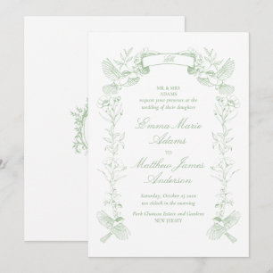 Invitación Boda de Chinoisería Floral Verde Salvia