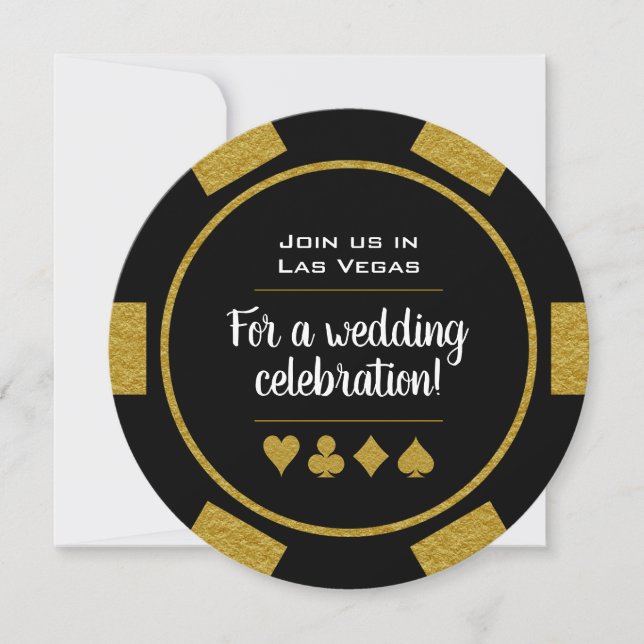 Invitación Boda de Chip de Casino de Las Vegas Gold y Black P (Anverso)