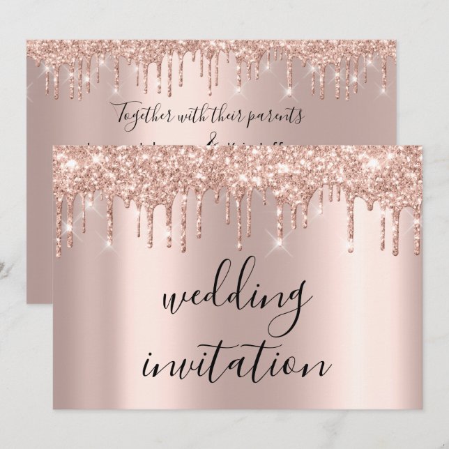 Invitación Boda de chispa negra Rosa de oro (Anverso / Reverso)