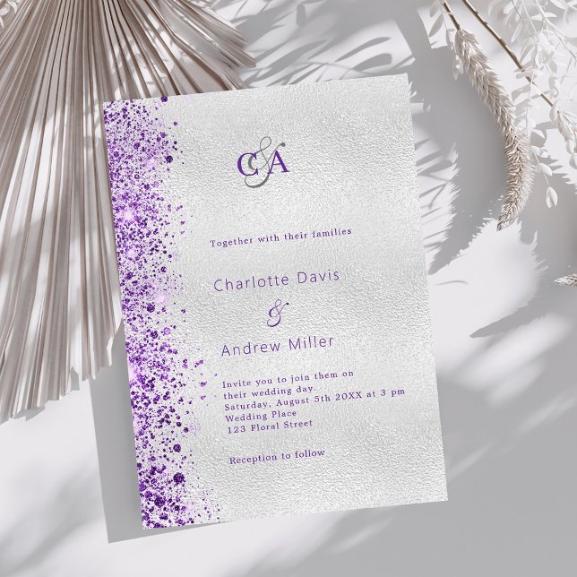 Invitación Boda de chispas violetas plateadas (Subido por el creador)
