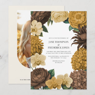Invitación Boda de Chocolate Marrón, Caramelo Dorado y Manteq