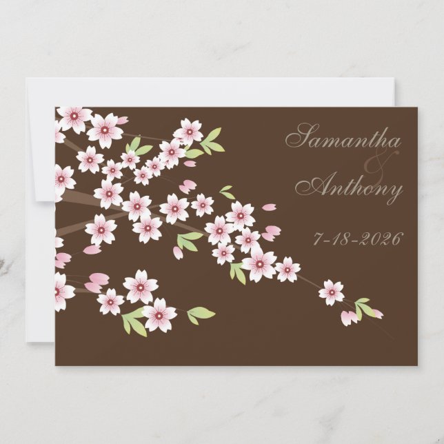 Invitación Boda de chocolate y flores de cerezo (Anverso)