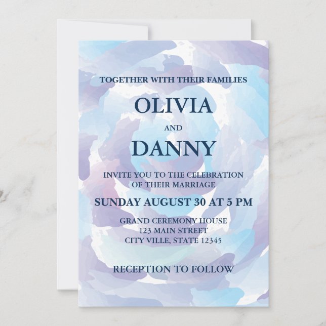 Invitación Boda de cielo azul acuarela (Anverso)