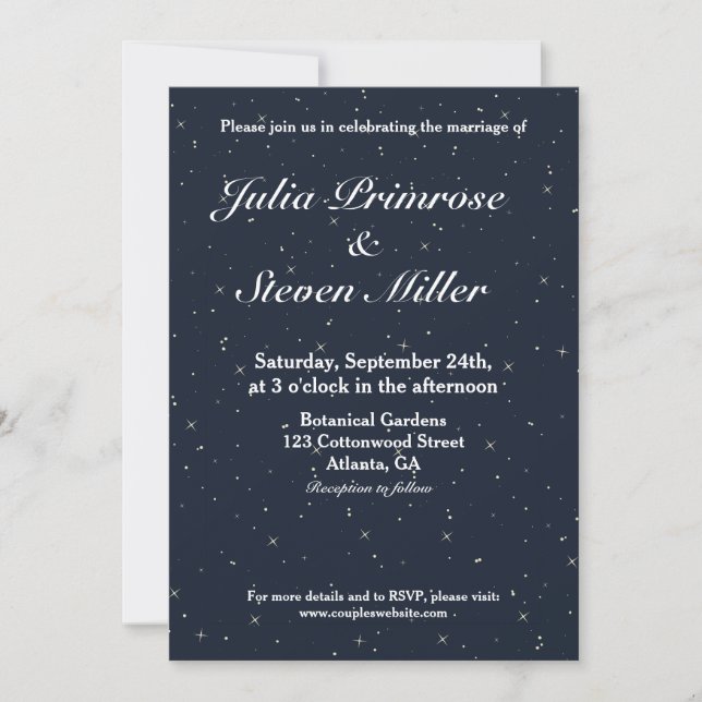 Invitación Boda de cielo azul y estrellas de la marina celest (Anverso)