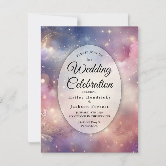 Invitación Boda de Cielos Cegadores de Polvo Estelar Celestia (Anverso)