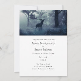 Invitación Boda de ciervo con cuernos en bosque sombrío