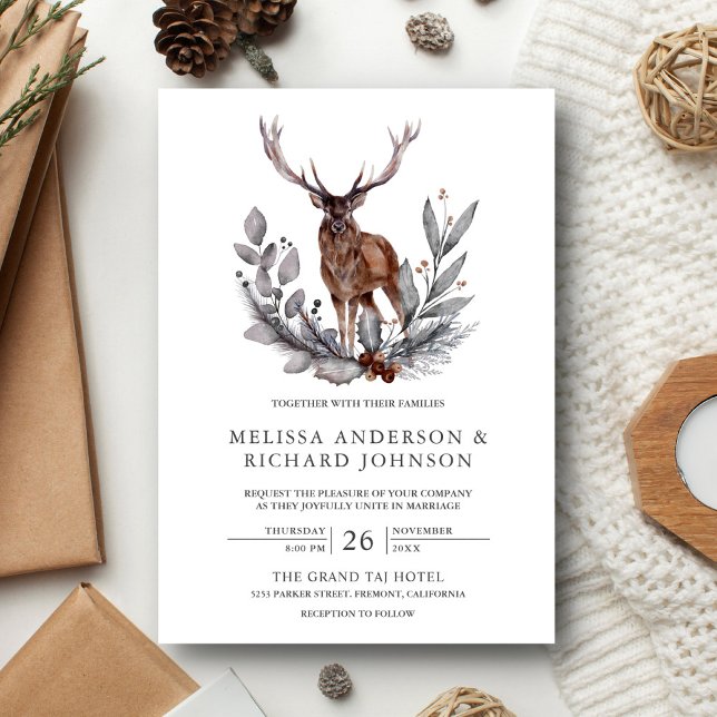 Invitación Boda de ciervos en bosque rústico con acuarela (Subido por el creador)
