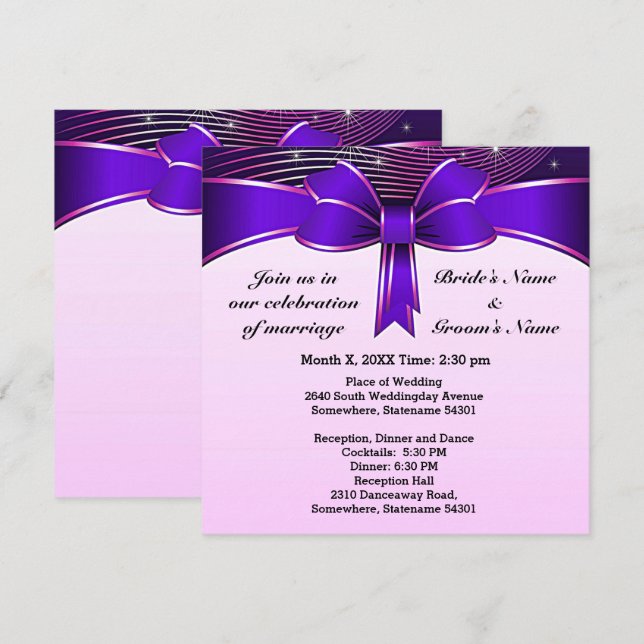 Invitación Boda de cinta azul festivo de 5,25" x 5,25" Invite (Anverso / Reverso)