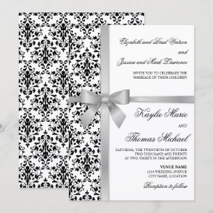 Invitación Boda de cinta de color negro y blanco Damask Faux 