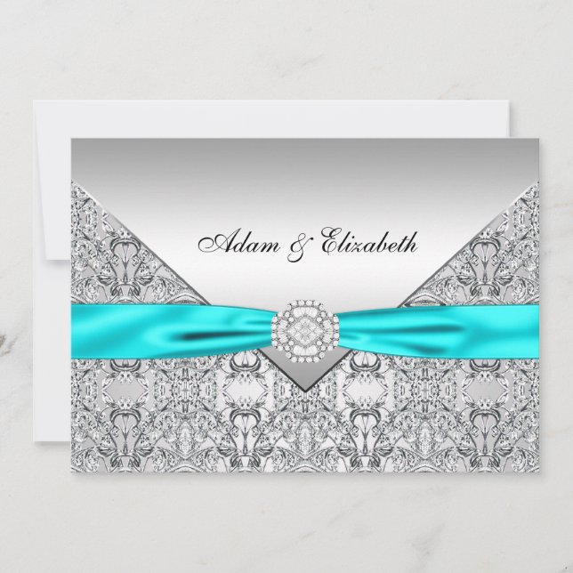 Invitación Boda de cinta de diamante de encaje azul verde azu (Anverso)