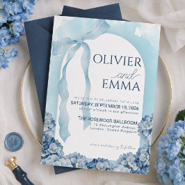 Invitación Boda de Cinta de Hortensia Azul Elegante