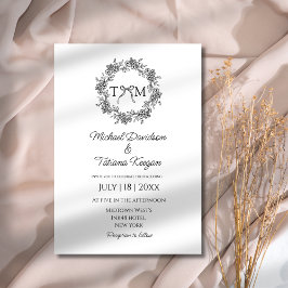 Invitación boda de cinta floral botánica monogramo clásico