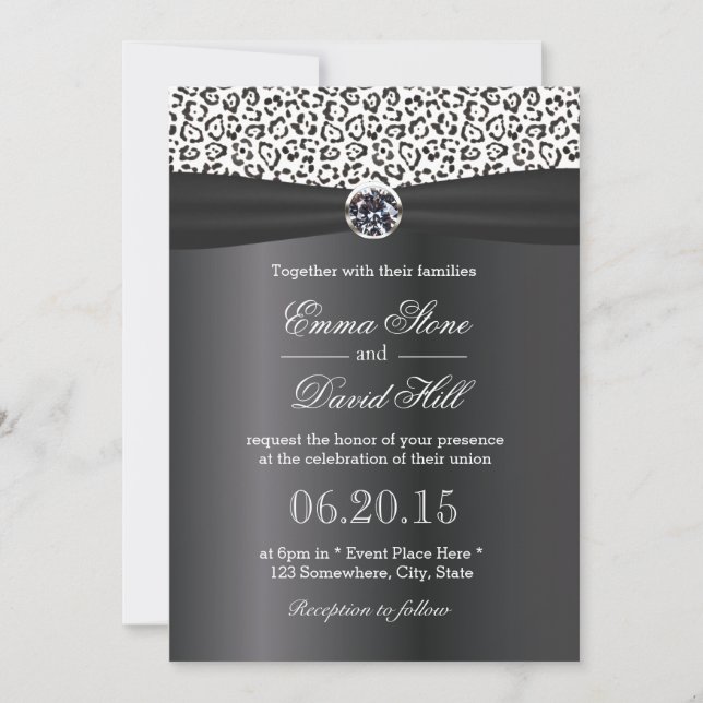 Invitación Boda de Cinta Negra con Impresión de Leopardo de N (Anverso)