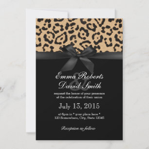 Invitación Boda de cinta negra de impresión Leopardo moderno