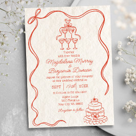 Invitación Boda de cinta retro Naranja con mano de vintage