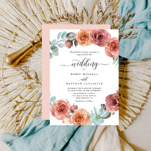 Invitación Boda de círculo de color floral de la pluma de Rub