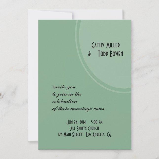 Invitación Boda de círculo moderno verde claro (Anverso)