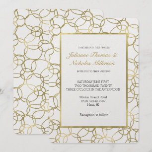 Invitación Boda de Círculos de Estilo Glam de Oro Blanco