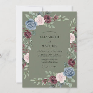 Invitación Boda de ciruela aceituna peonía