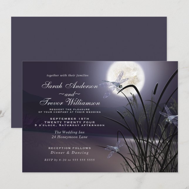 Invitación Boda de ciruela agitada de lunas llenas (Anverso / Reverso)